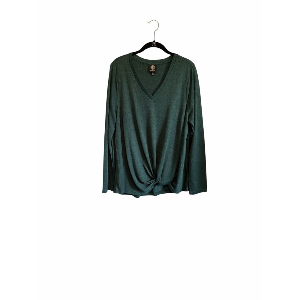 Bobeau Green Twist Hem Long Sleeve V-Neck Shirt Size XL